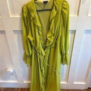 Boohoo Bright Lime Green Ruffle Wrap Maxi Dress